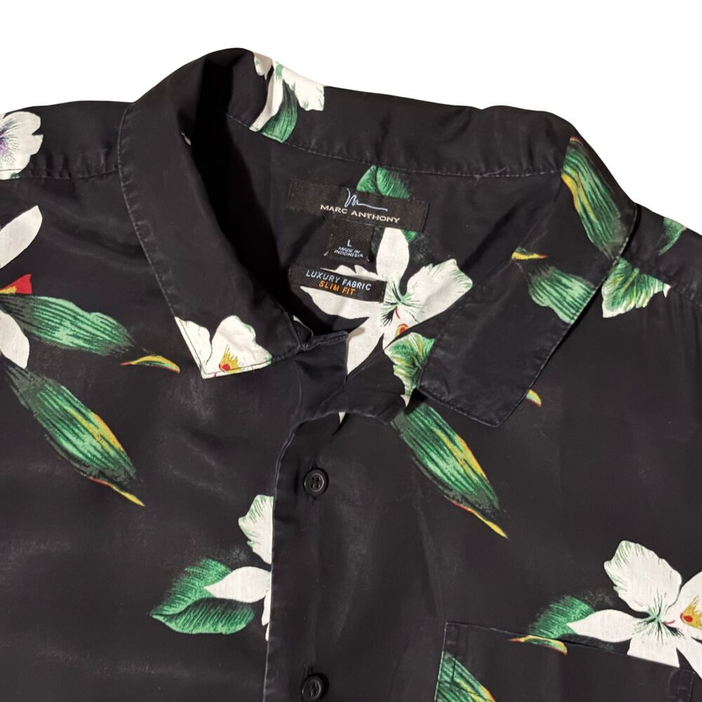 Marc Anthony Luxury Mens Floral Button Up Shirt Large Slim Fit Short Sleeve